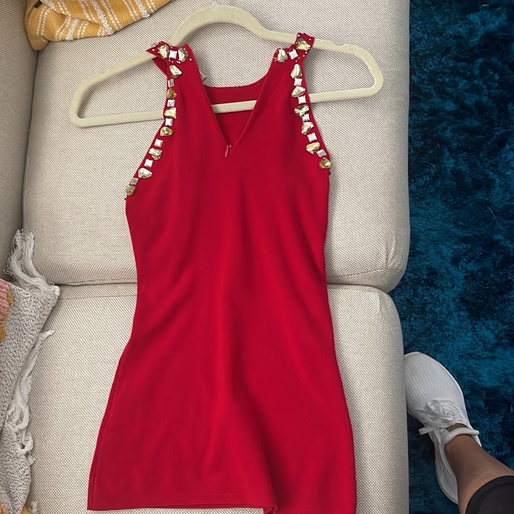 Boston Proper Red Embellished Halter Top - Picture 2 of 3
